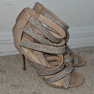 Elegant Bling Tan Strappy Heels